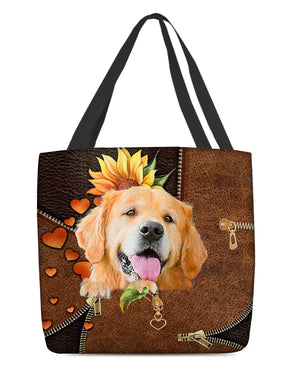 Golden Retriever-Sunflower&zipper Cloth Tote Bag