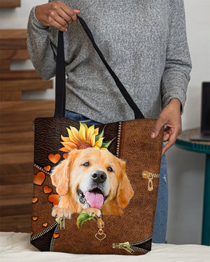 Golden Retriever-Sunflower&zipper Cloth Tote Bag