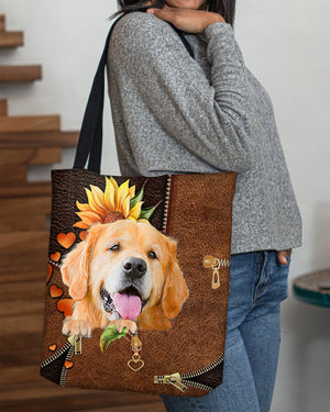 Golden Retriever-Sunflower&zipper Cloth Tote Bag