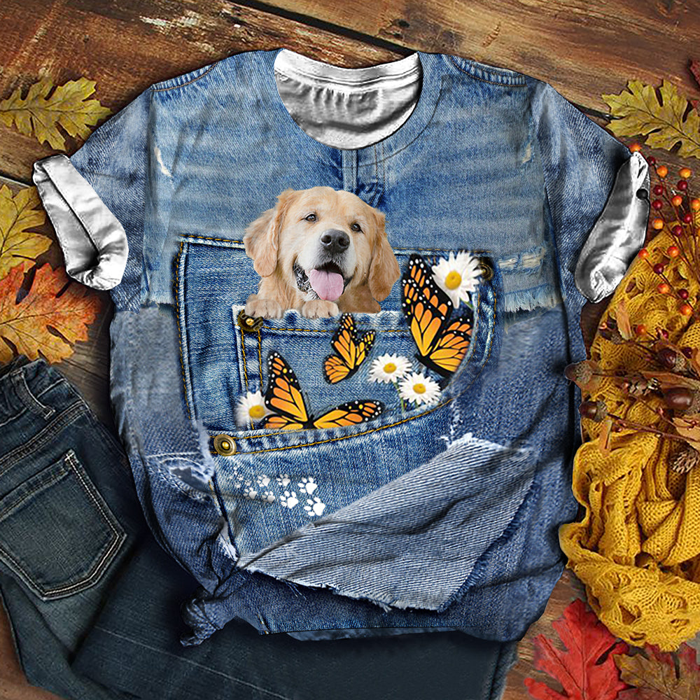 Golden retriever   Butterfly Daisies T-shirt