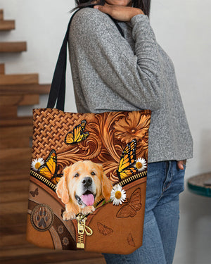 Golden retriever Butterfly Daisy Cloth Tote Bag