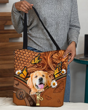 Golden retriever Butterfly Daisy Cloth Tote Bag