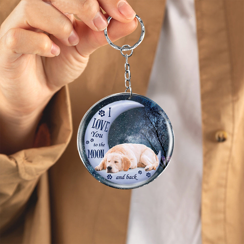 Golden retriever Moon Back-Round Resin Epoxy Metal Keychain