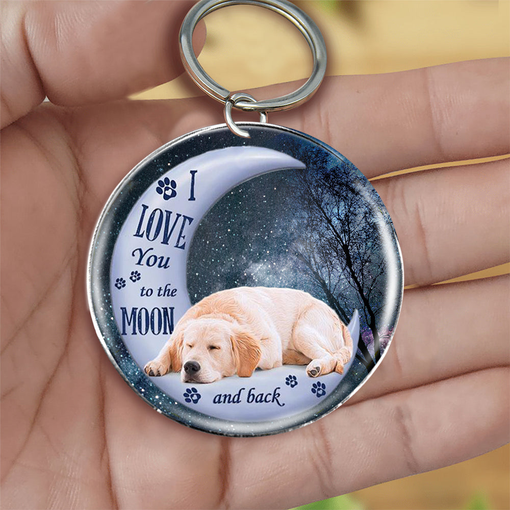 Golden retriever Moon Back-Round Resin Epoxy Metal Keychain