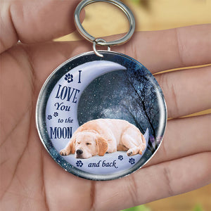 Golden retriever Moon Back-Round Resin Epoxy Metal Keychain