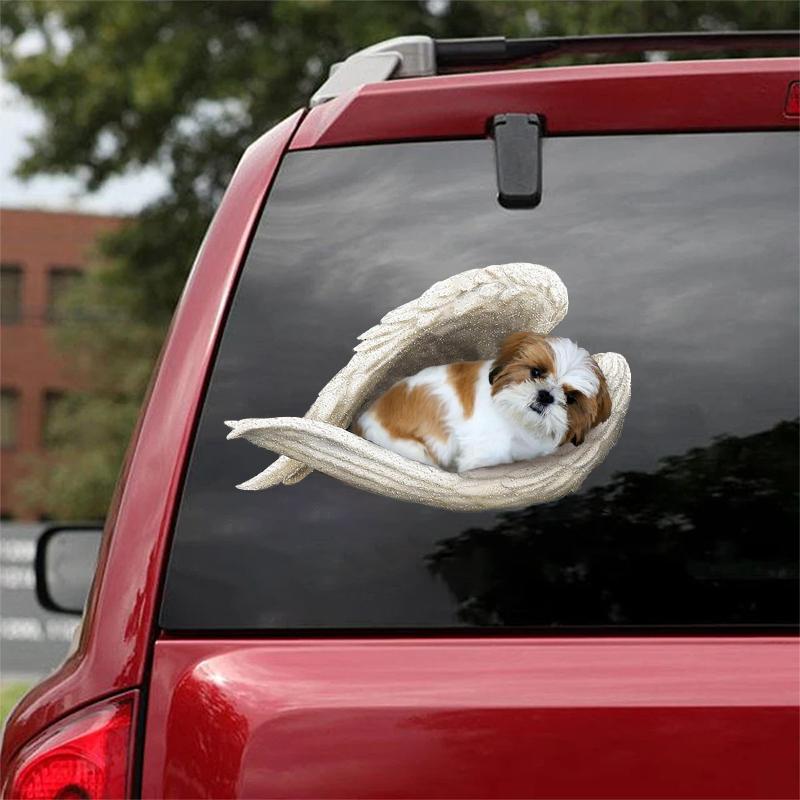 Gold white shih tzu-sleeping angel CAR STICKER