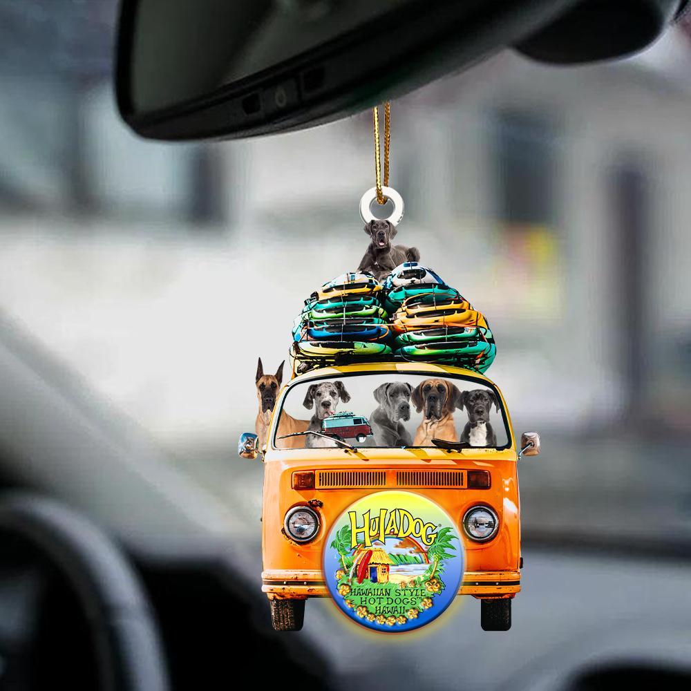 Great Dane-Orange Hippie Van-Two Sided Ornament