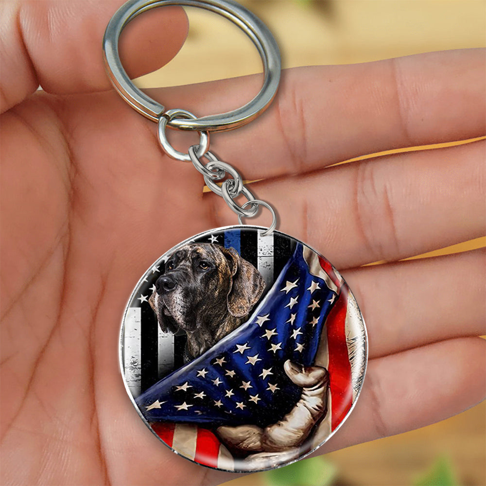 Great Dane-Inside American Flag Independence Day Round Resin Epoxy Metal Keychain