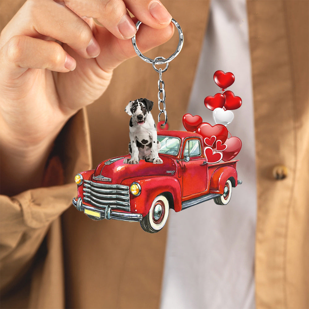 Great Dane-Red Sports Car flat Acrylic Keychain