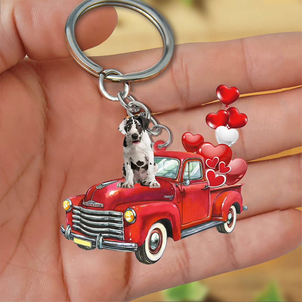 Great Dane-Red Sports Car flat Acrylic Keychain