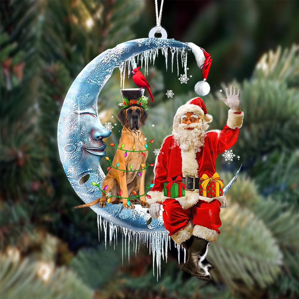 Great Dane 3-Santa Claus And Moon Two Sided Ornament