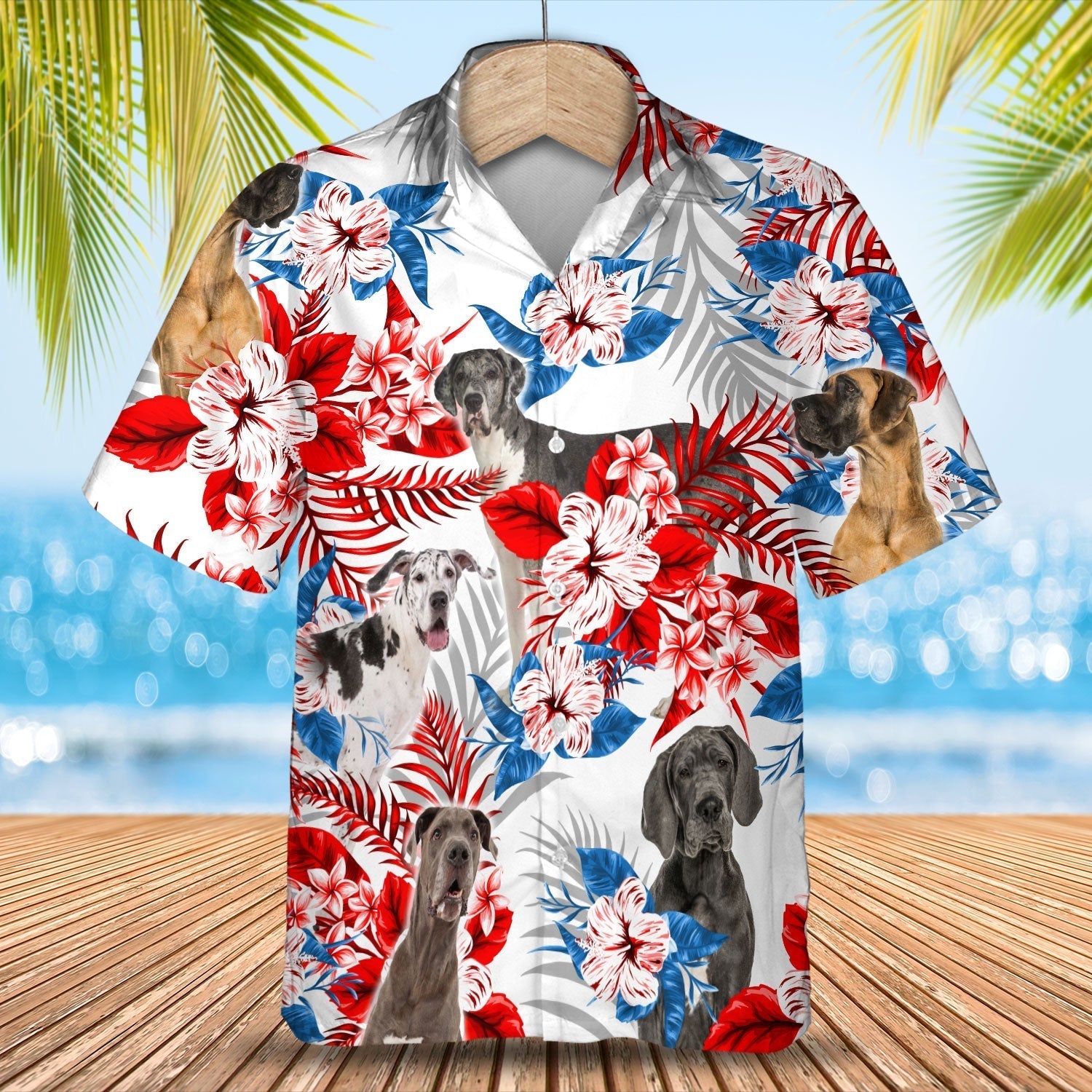 Great Dane American Flag Hawaiian Shirt