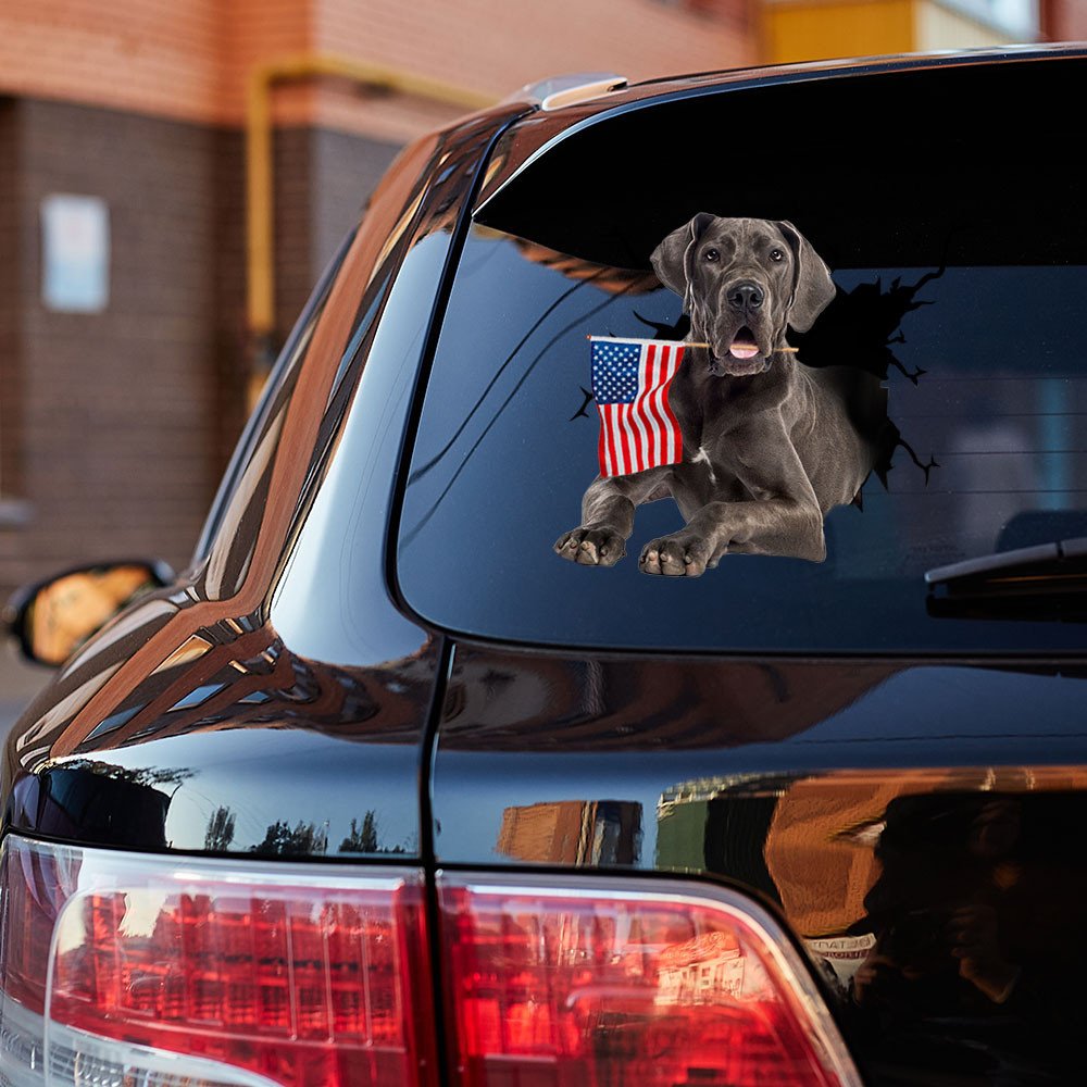 Great Dane And American Flag Independent Day Car Sticker Decal