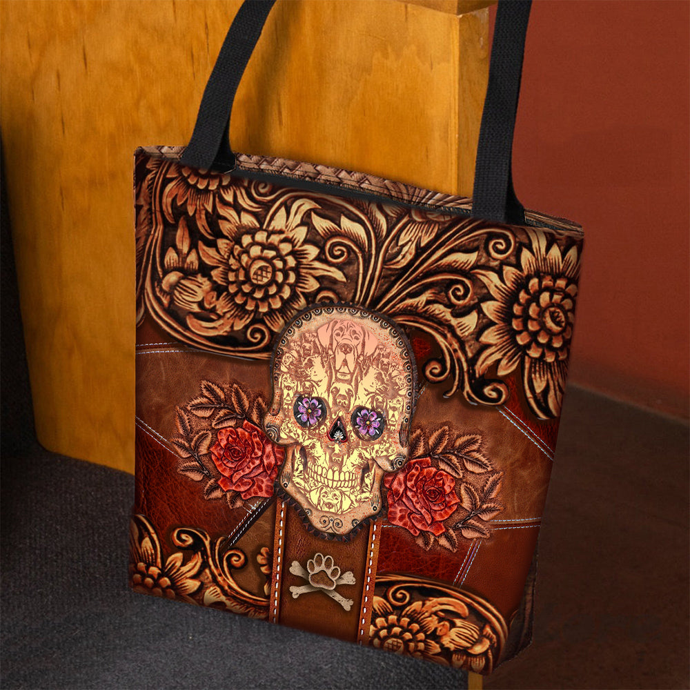 Great Dane Skull Flower Cloth Tote Bag