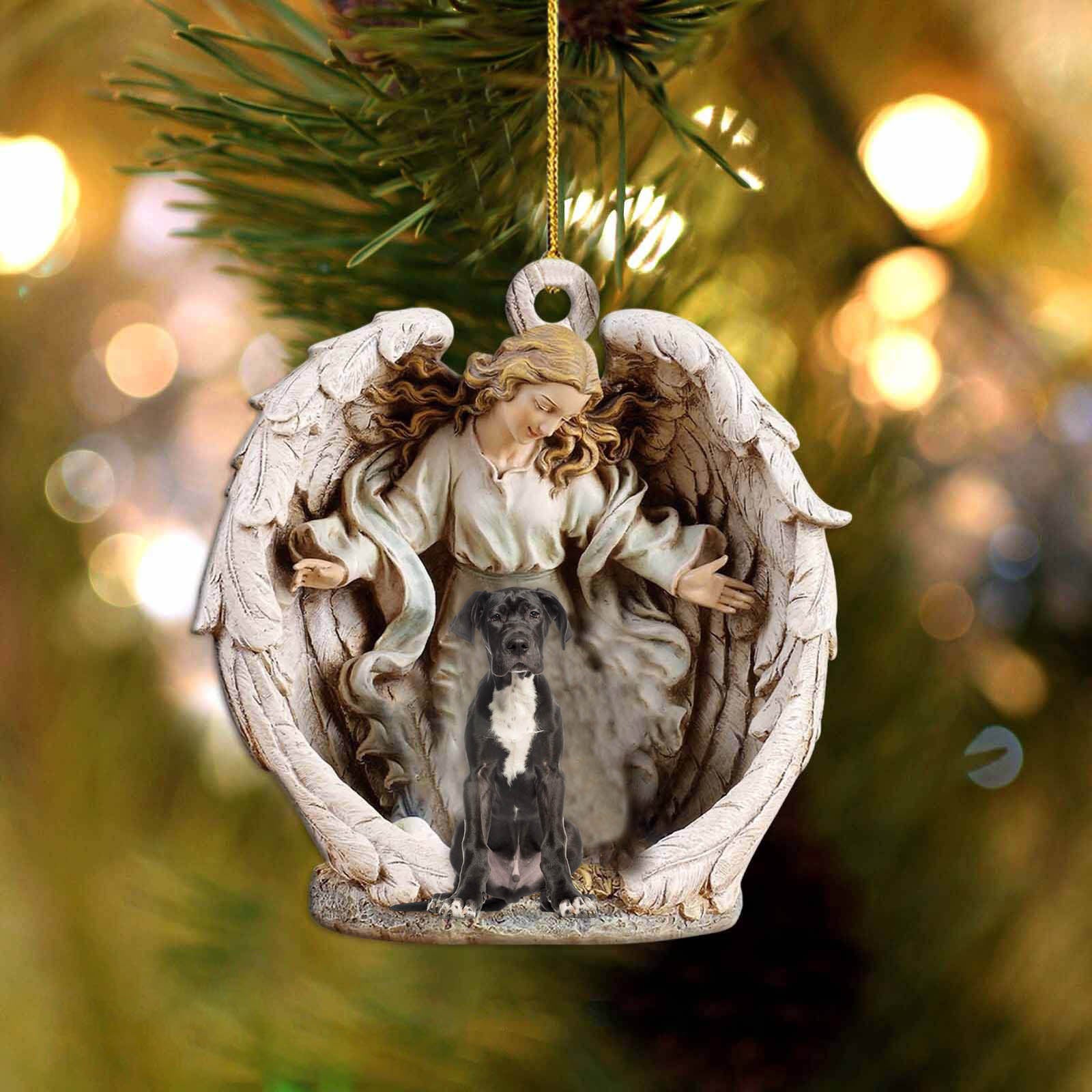 Great Dane (2)-Angel Hug Winter Love Two Sided Ornament