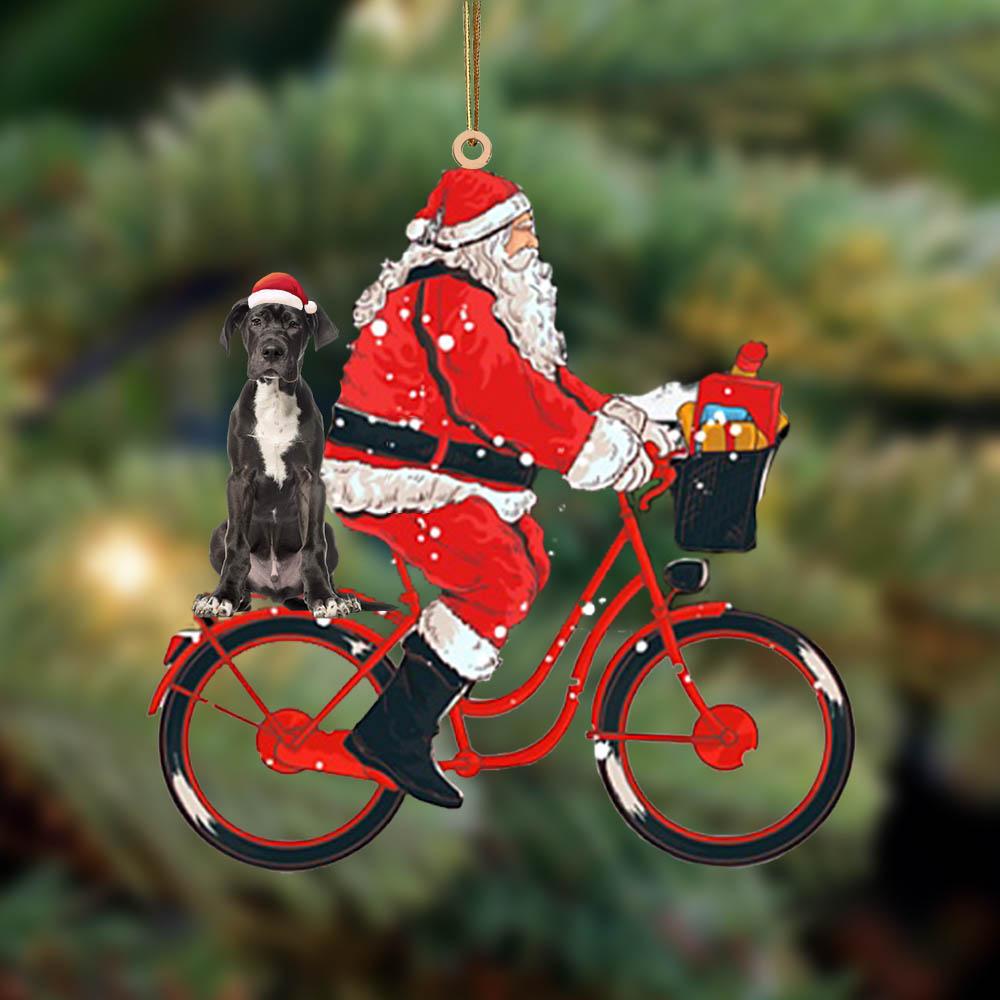 Santa Claus riding a bike with Great Dane (2)-Two Sided Ornament