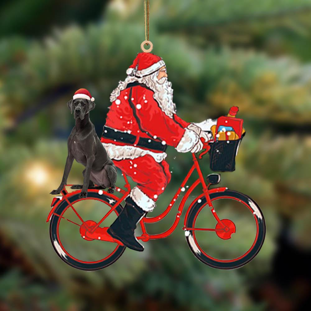 Santa Claus riding a bike with Great Dane (3)-Two Sided Ornament