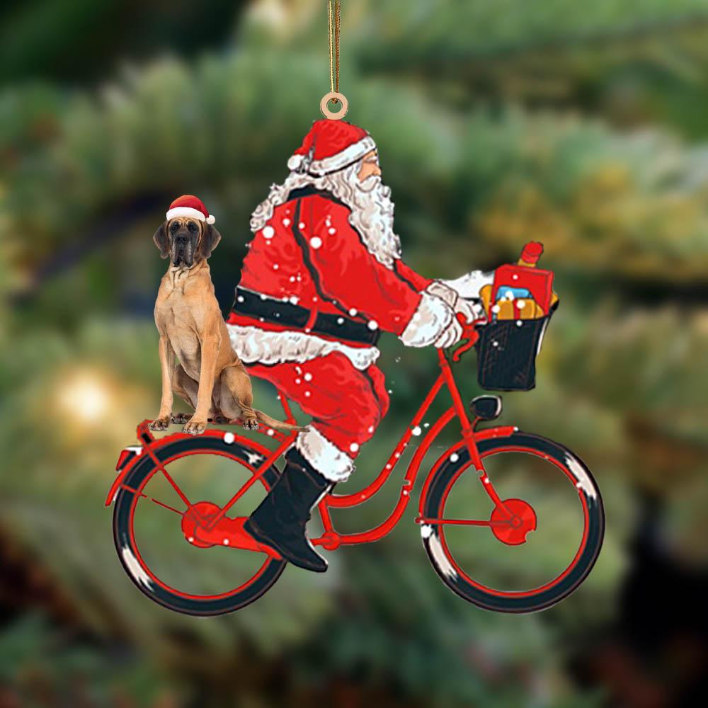 Santa Claus riding a bike with Great Dane (4)-Two Sided Ornament