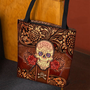 Great Pyrenees Skull Flower Cloth Tote Bag