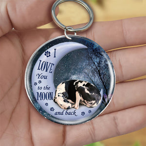 Great dane Moon Back-Round Resin Epoxy Metal Keychain