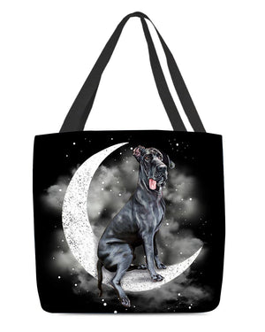 Great Dane Sit On The Moon Sit On The Moon With Starts-Cloth Tote Bag