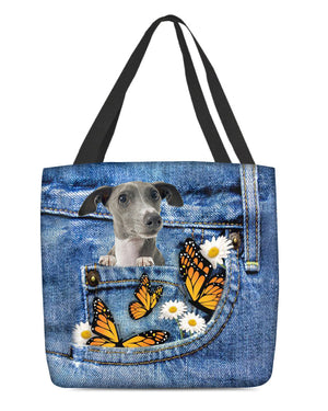 Greyhound-Butterfly Daisies Fait-CLOTH TOTE BAG