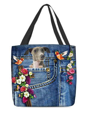 Greyhound-Cardinal & Cross Flower Cloth Tote Bag