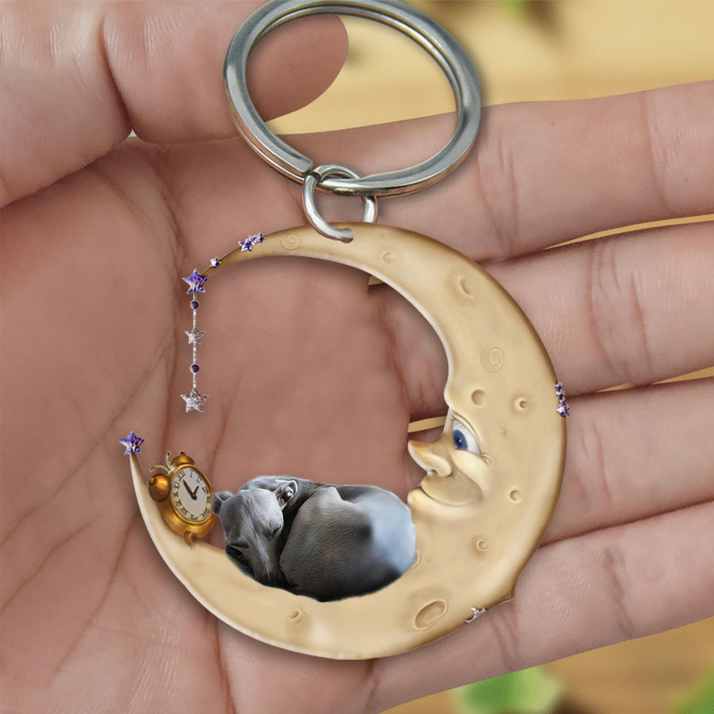Greyhound-Sleeping on the moon Keychain