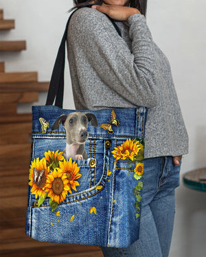 Greyhound-Sunflowers & Butterflies Cloth Tote Bag