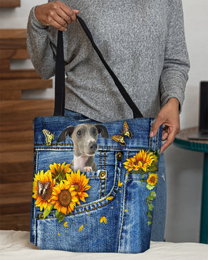 Greyhound-Sunflowers & Butterflies Cloth Tote Bag