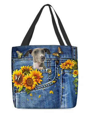 Greyhound-Sunflowers & Butterflies Cloth Tote Bag