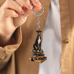 Greyhound-Sit On The Book-Flat Acrylic Keychain