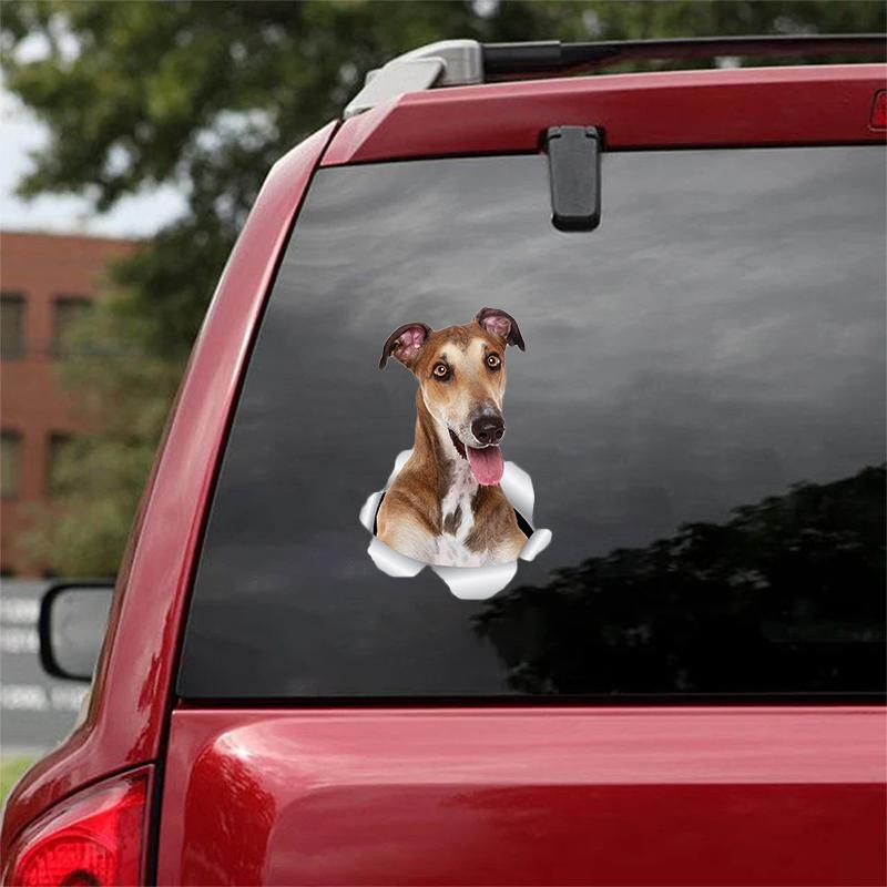 Cute Greyhound Dog CRACK CAR STICKER