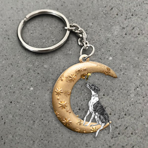 Greyhound-Dog & Moon Flat Acrylic Keychain