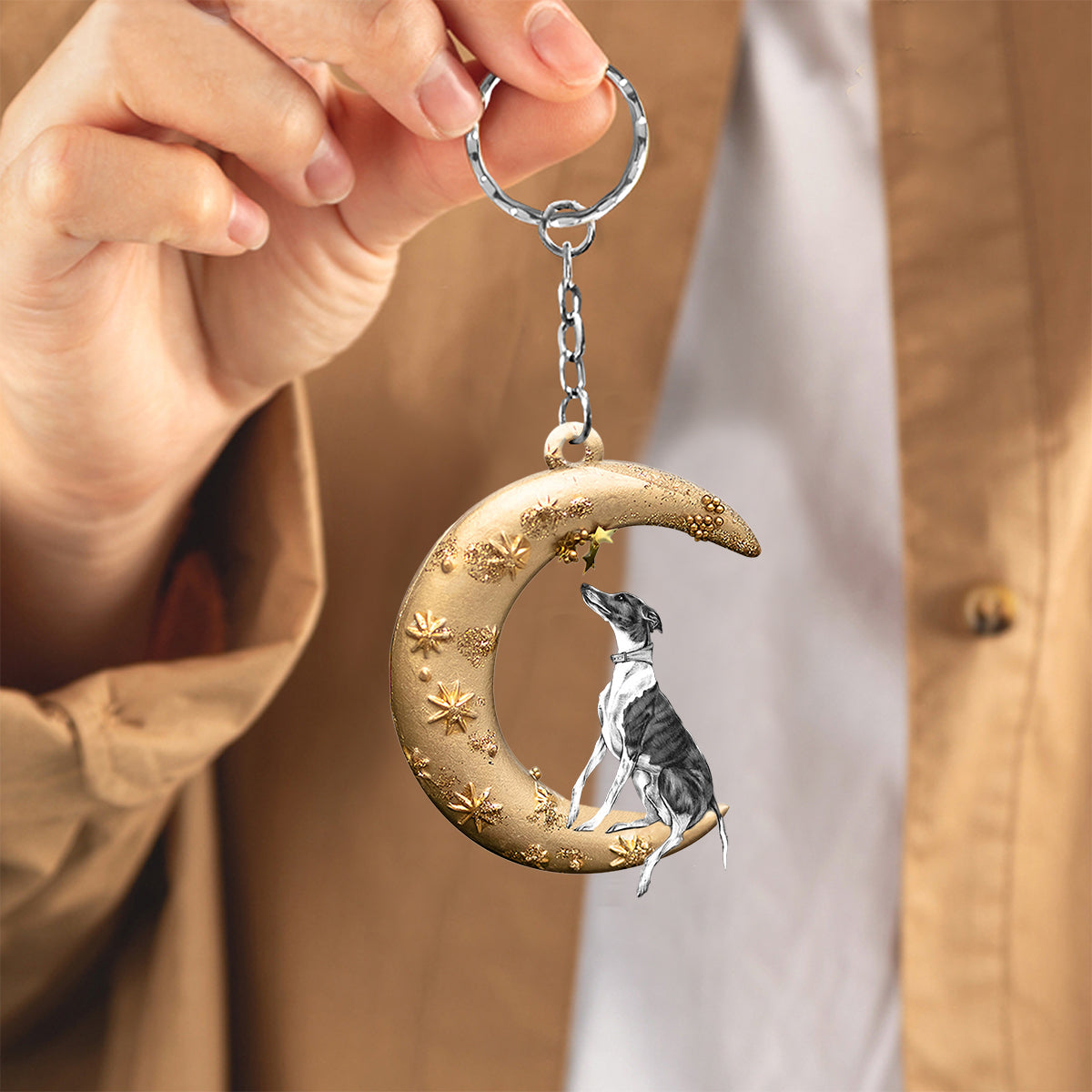 Greyhound-Dog & Moon Flat Acrylic Keychain