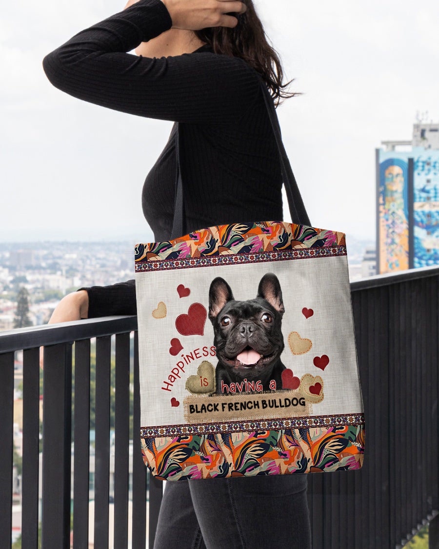 Happiness Is Having A BLACK FRENCH BULLDOG-Cloth Tote Bag