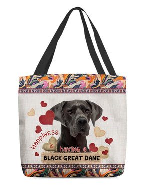 Happiness Is Having A BLACK GREAT DANE-Cloth Tote Bag