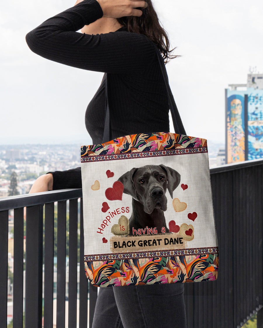 Happiness Is Having A BLACK GREAT DANE-Cloth Tote Bag