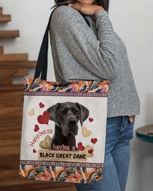 Happiness Is Having A BLACK GREAT DANE-Cloth Tote Bag