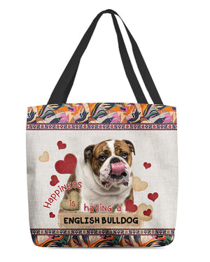 Happiness Is Having A ENGLISH BULLDOG 2-Cloth Tote Bag