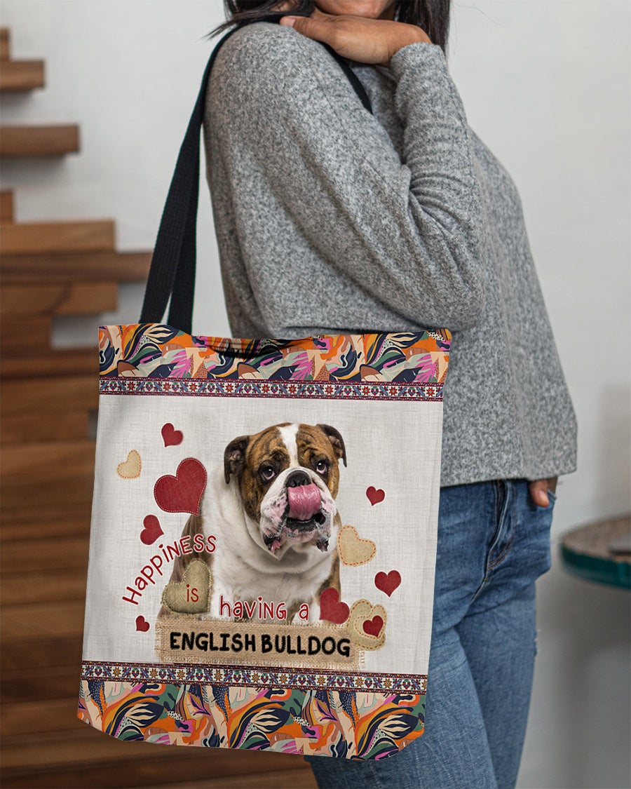 Happiness Is Having A ENGLISH BULLDOG 2-Cloth Tote Bag