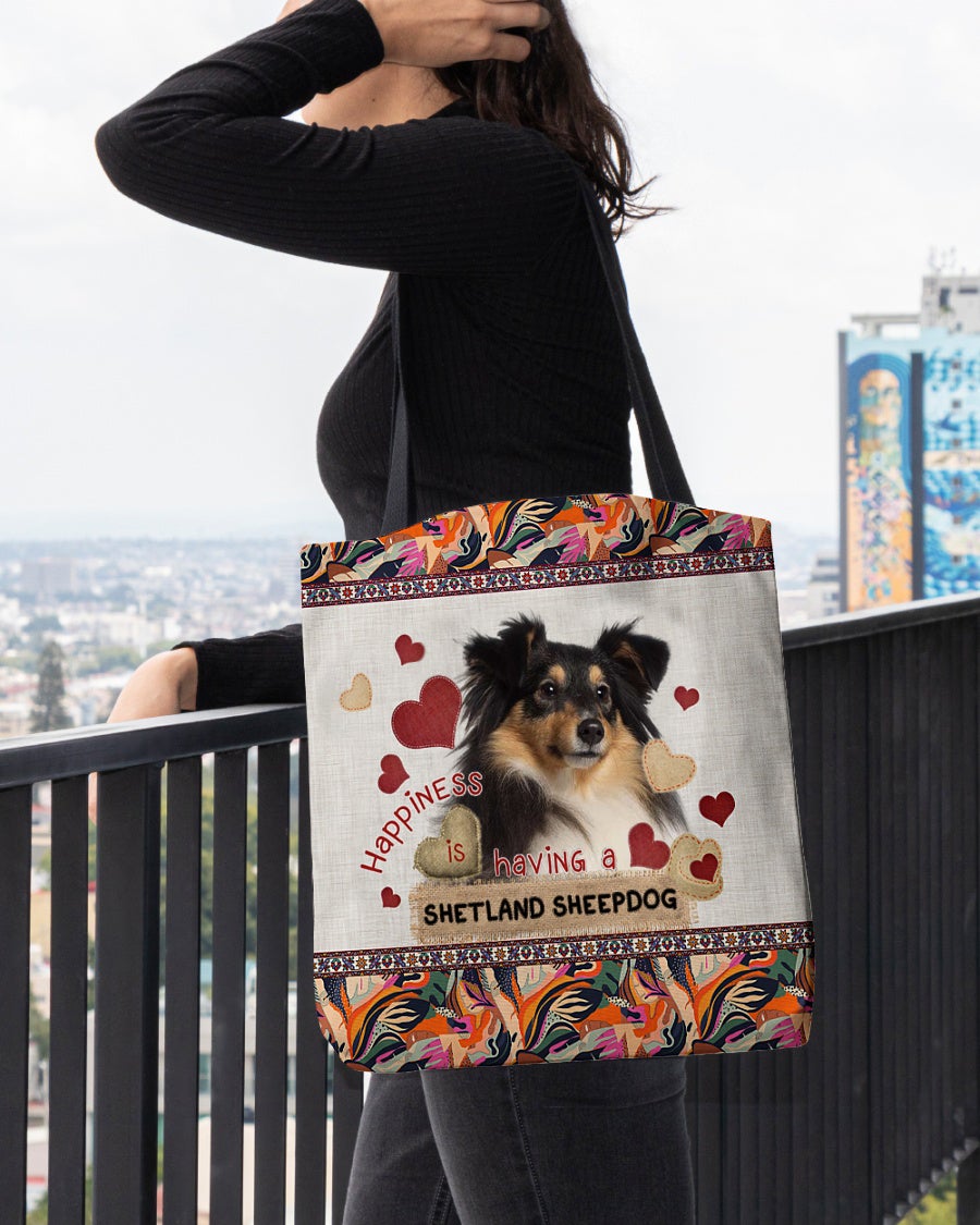 Happiness Is Having A SHETLAND SHEEPDOG-Cloth Tote Bag