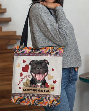 Happiness Is Having A STAFFORDSHIRE BULL-Cloth Tote Bag