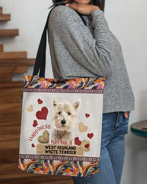 Happiness Is Having A WEST HIGHLAND WHITE TERRIER 2-Cloth Tote Bag