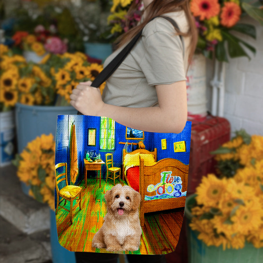 Havanese in the bedroom-Cloth Tote Bag