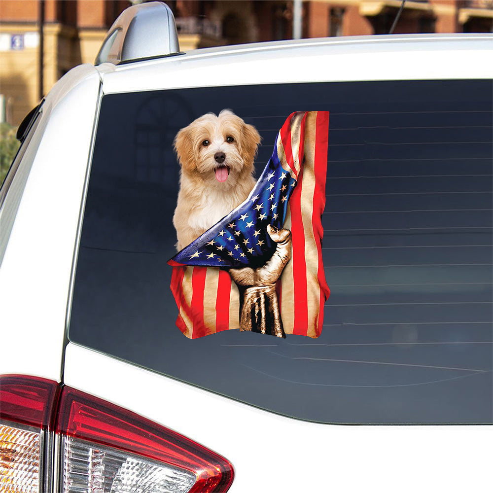 Havanese-American Flag Front Car Sticker