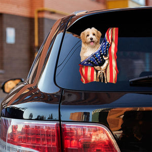 Havanese-American Flag Front Car Sticker