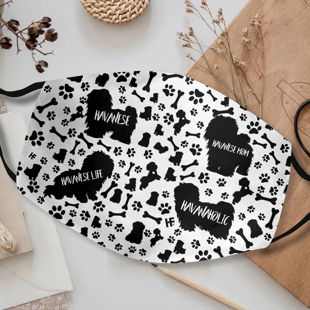 Havanese Black &amp; White Pattern EZ07 1408 Face Mask
