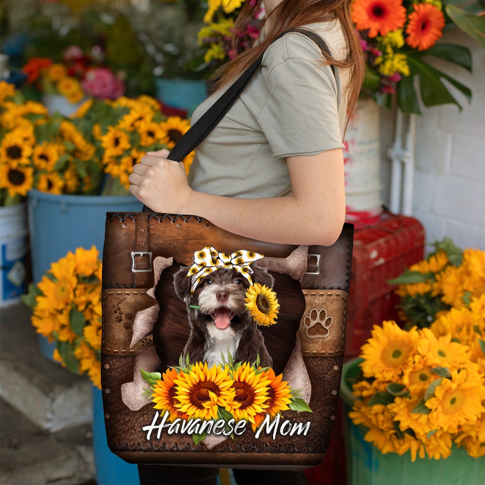 Havanese-Sunflower&Dog Mom Cloth Tote Bag