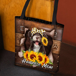 Havanese-Sunflower&Dog Mom Cloth Tote Bag